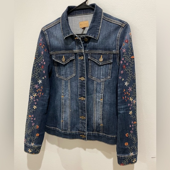 Driftwood Floral Denim Jean‎ Jacket Womens Size S Embroidered Blue Boho - Picture 9 of 10